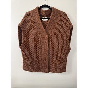 Alice + Olivia Brown Chunky Knit Cashmere Wool L Cardigan Vest Boxy Earthy Layer
